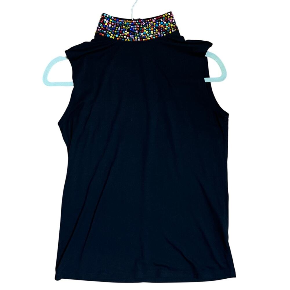 L'agence Emily Multi Jeweled High Neck Zip Back Sleeveless Top Black Size M - Picture 4 of 6